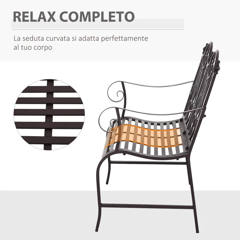 Outsunny Panchina da Giardino Verniciatura a Polvere Doppio Sedile per Giardino, Parco, Cortile in Ferro, Marrone 118 x 60 x 94cm marrone