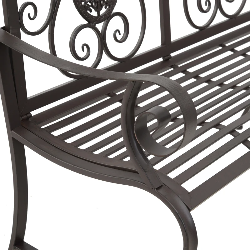 Outsunny Panchina da Giardino Verniciatura a Polvere Doppio Sedile per Giardino, Parco, Cortile in Ferro, Marrone 118 x 60 x 94cm marrone