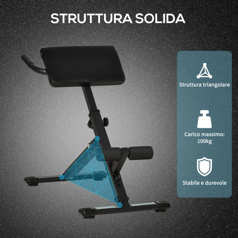 HOMCOM Panca Fitness con Altezza Regolabile, Sedia Romana per Casa e Palestra, 100x57x72-85cm, Nero