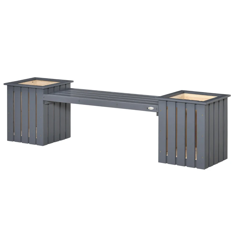 Outsunny 2 Seater Wooden Garden Planter & Bench Combination, Planter Box with Garden Bench for Patio, Park and Deck, 192 x 43 x 50 cm, Grey