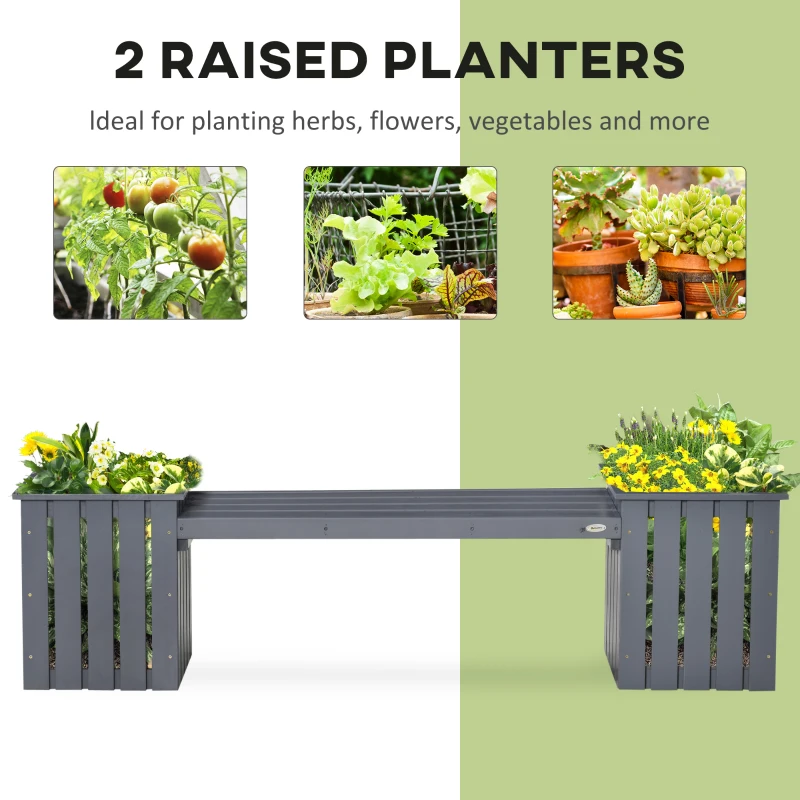 Outsunny 2 Seater Wooden Garden Planter & Bench Combination, Planter Box with Garden Bench for Patio, Park and Deck, 192 x 43 x 50 cm, Grey