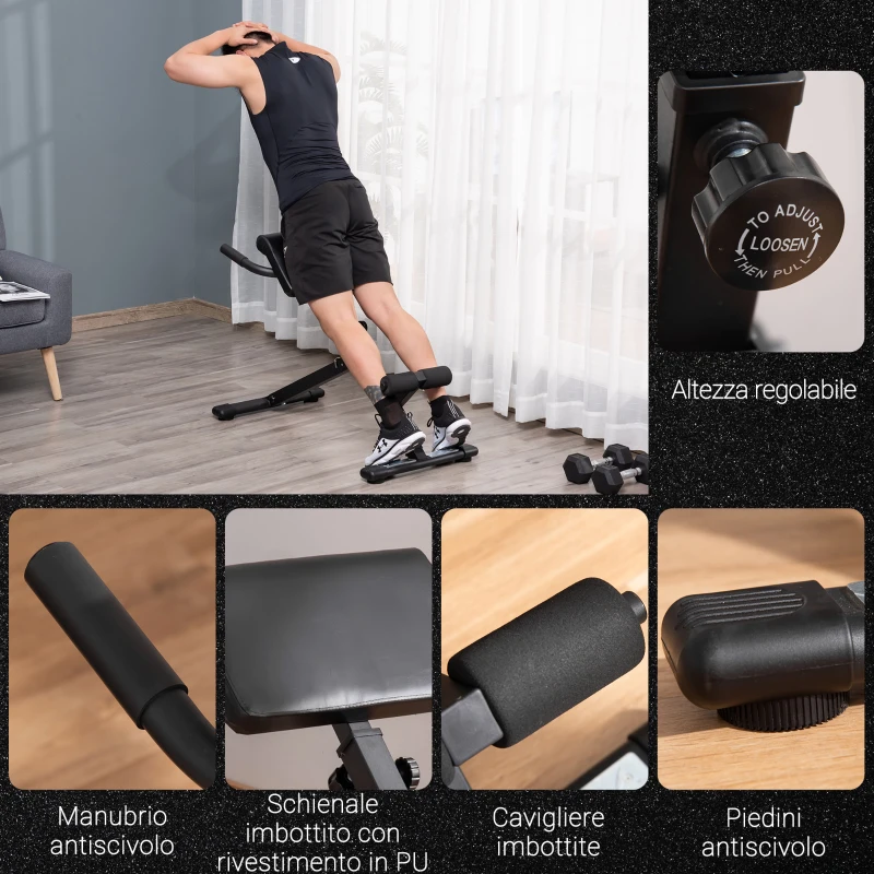 HOMCOM Panca Fitness con Altezza Regolabile, Sedia Romana per Casa e Palestra, 100x57x72-85cm, Nero