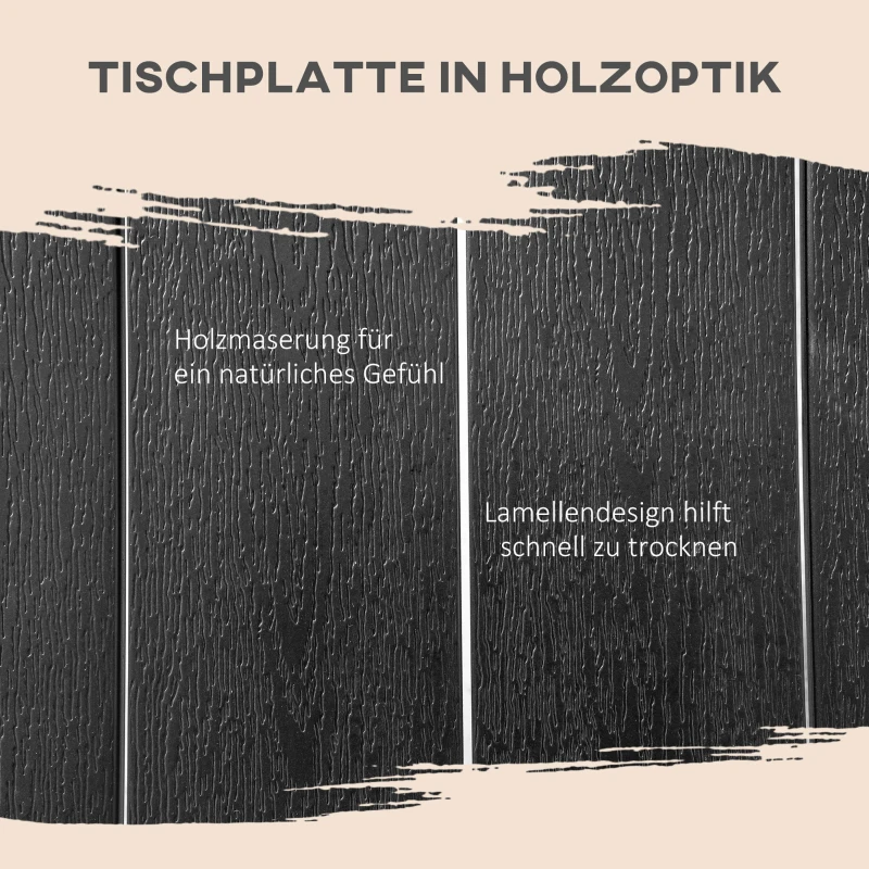 Outsunny Folding Dining Table Set for 6 People 1 Table+6 Chairs Patio Furniture Set Dining Set Aluminum Mesh Black