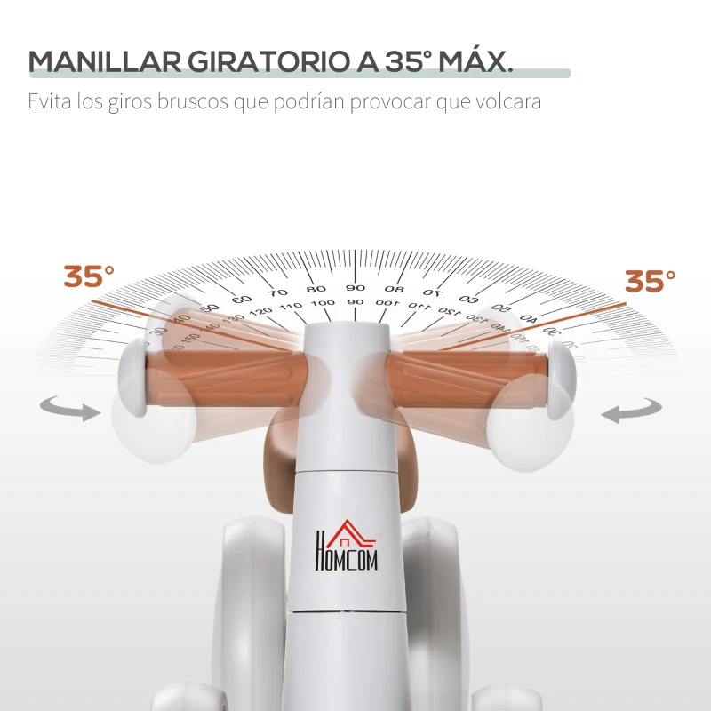 HOMCOM Bicicleta sin Pedales para Niños de 1-3 Años Bicicleta de Equilibrio con 4 Ruedas Ligeras Correpasillos Infantil 60x24x37 cm Marrón