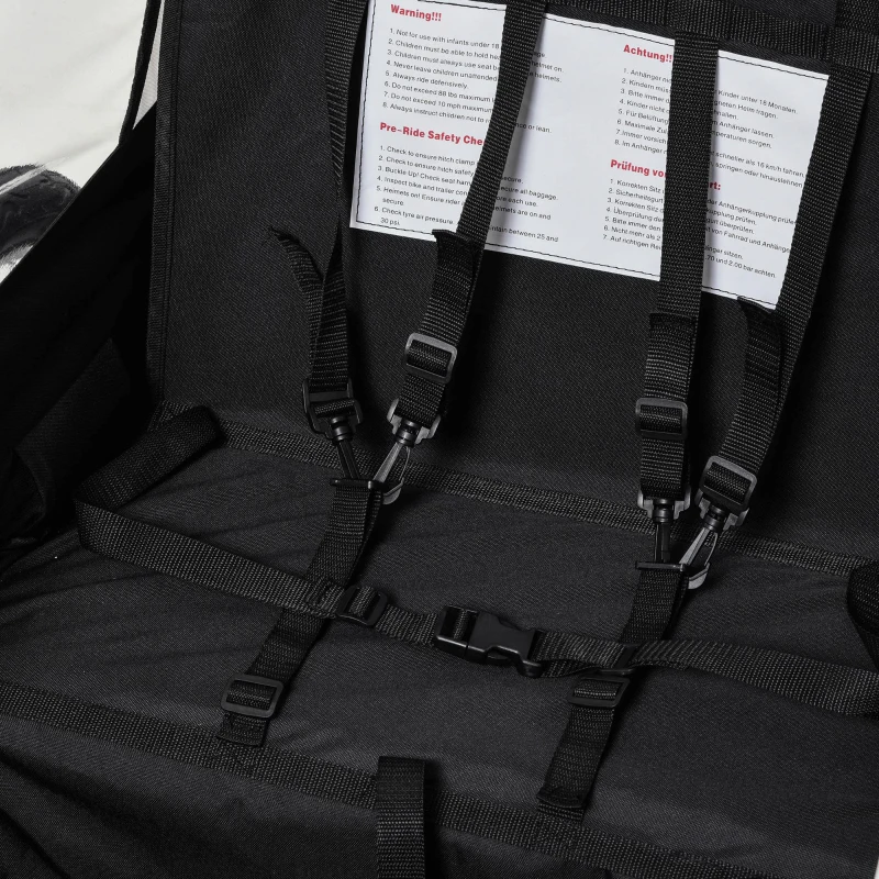 HOMCOM Kinderanhänger Fahrradanhänger Kinder Radanhänger für 2 Kinder mit Fahne Regenschutz atmungsaktiv Weiß-Schwarz Stahl 142 x 85 x 105 cm