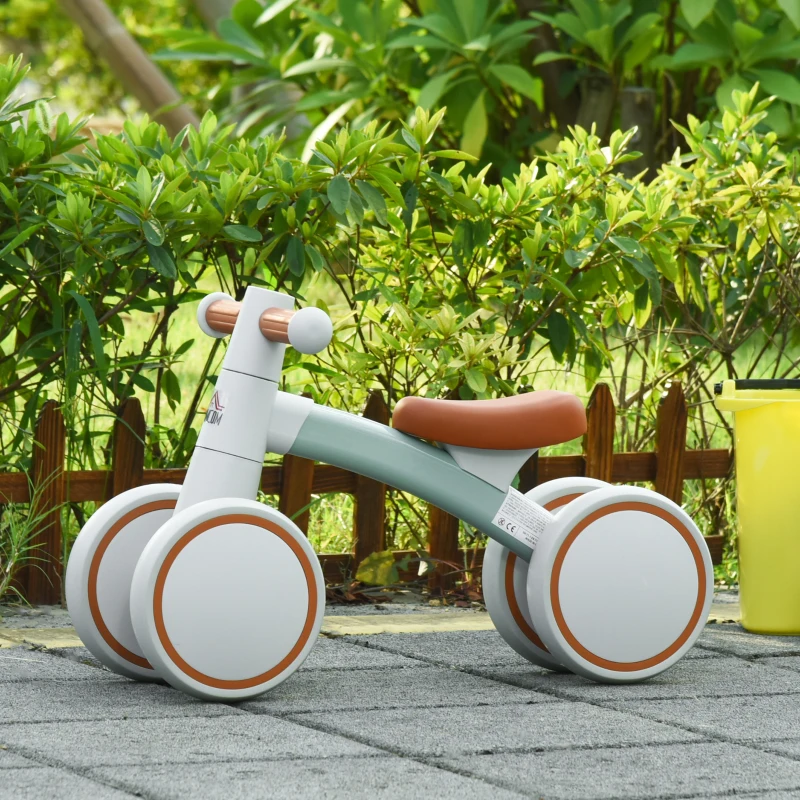 HOMCOM Bicicleta sin Pedales para Niños de 1-3 Años Bicicleta de Equilibrio con 4 Ruedas Ligeras Correpasillos Infantil 60x24x37 cm Marrón