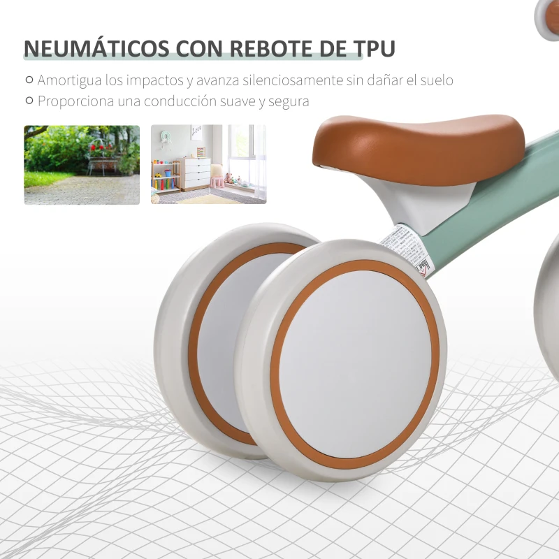 HOMCOM Bicicleta sin Pedales para Niños de 1-3 Años Bicicleta de Equilibrio con 4 Ruedas Ligeras Correpasillos Infantil 60x24x37 cm Marrón