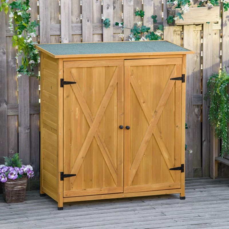 Outsunny Armario de Jardín de Madera 110x55x117 cm Cobertizo para Almacenaje de Herramientas con Techo Asfáltico  0,45 m²