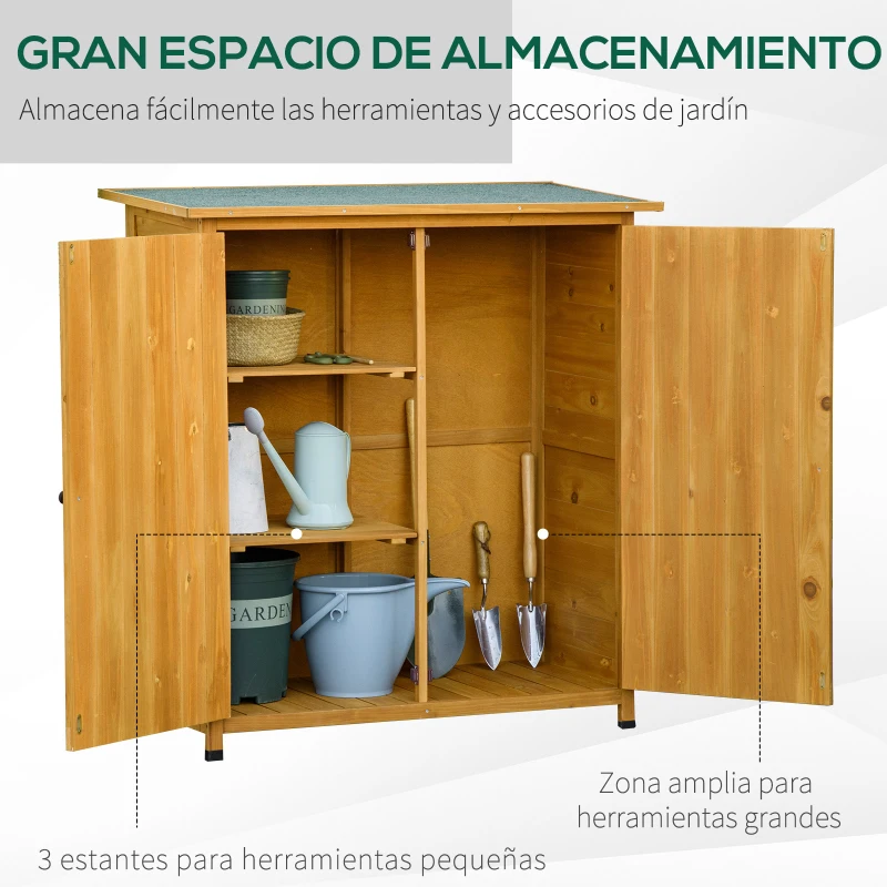 Outsunny Armario de Jardín de Madera 110x55x117 cm Cobertizo para Almacenaje de Herramientas con Techo Asfáltico  0,45 m²