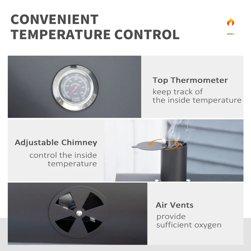 Outsunny Gratar cu Carbune 3 in 1 cu Rafturi Laterale Pliabile 124x66x112cm, Negru