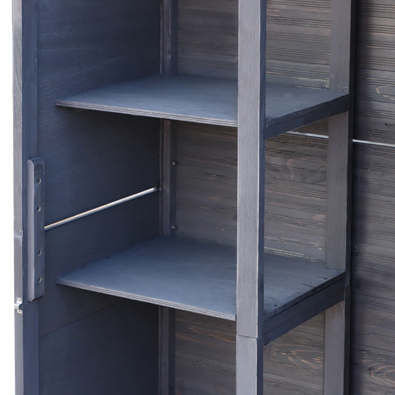 Outsunny Sopron de gradina 89 x 50 cm, din lemn pe 4 niveluri, cu 3 rafturi, Usi duble cu blocare, gri inchis