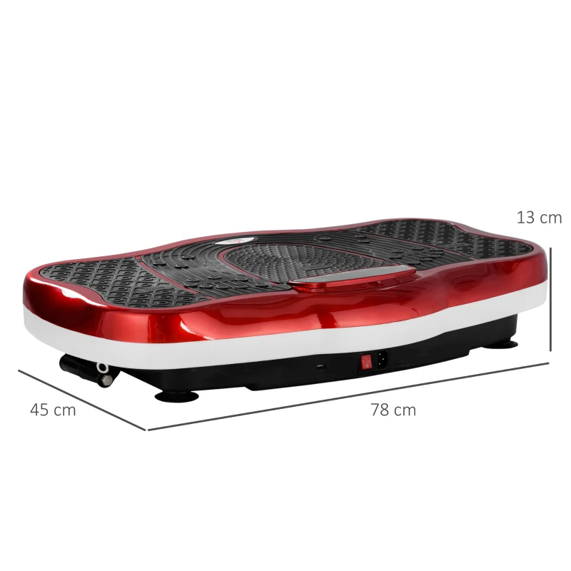 HOMCOM Plataforma Vibratória Placa de Vibração com Ecrã LED Velocidade Ajustável USB Música Controlo Remoto e Corda Elástica para Treinamento em Casa 78x45x13cm Preto e Vermelho