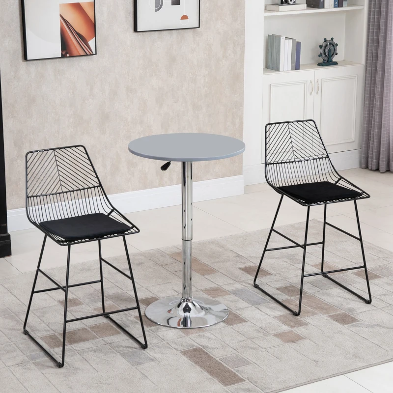 HOMCOM Set of 2 Bar Stools, Modern Counter Height Breakfast Bar Chairs with Wire Metal Frame for Kitchen, Dining Room, Black