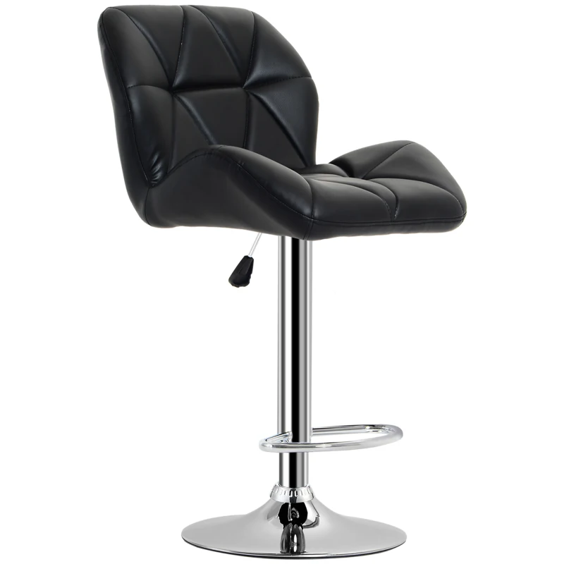 HOMCOM Diamond Design Swivel Leather Bar Stool Breakfast Barstool Kitchen Pub Dining Chair Gas Lift PU Chair Metal Chrome Base Adjustable Height (Black)