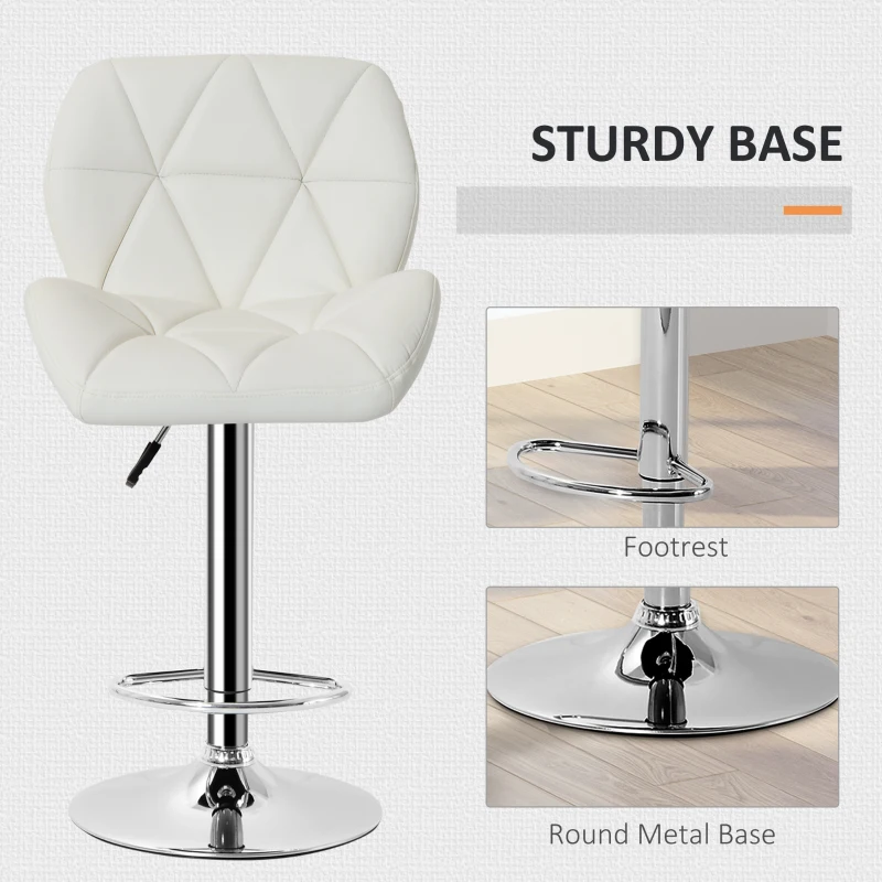 HOMCOM Diamond Design Swivel Leather Bar Stool Breakfast Barstool Kitchen Pub Dining Chair Gas Lift PU Chair Metal Chrome Base Adjustable Height (White)