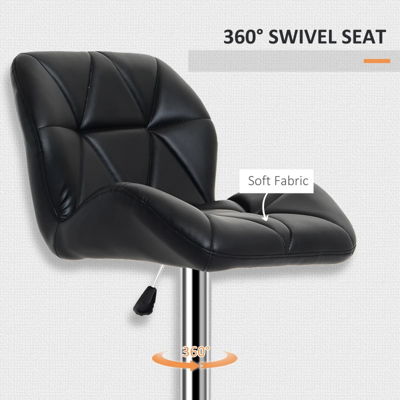 HOMCOM Diamond Design Swivel Leather Bar Stool Breakfast Barstool Kitchen Pub Dining Chair Gas Lift PU Chair Metal Chrome Base Adjustable Height (Black)