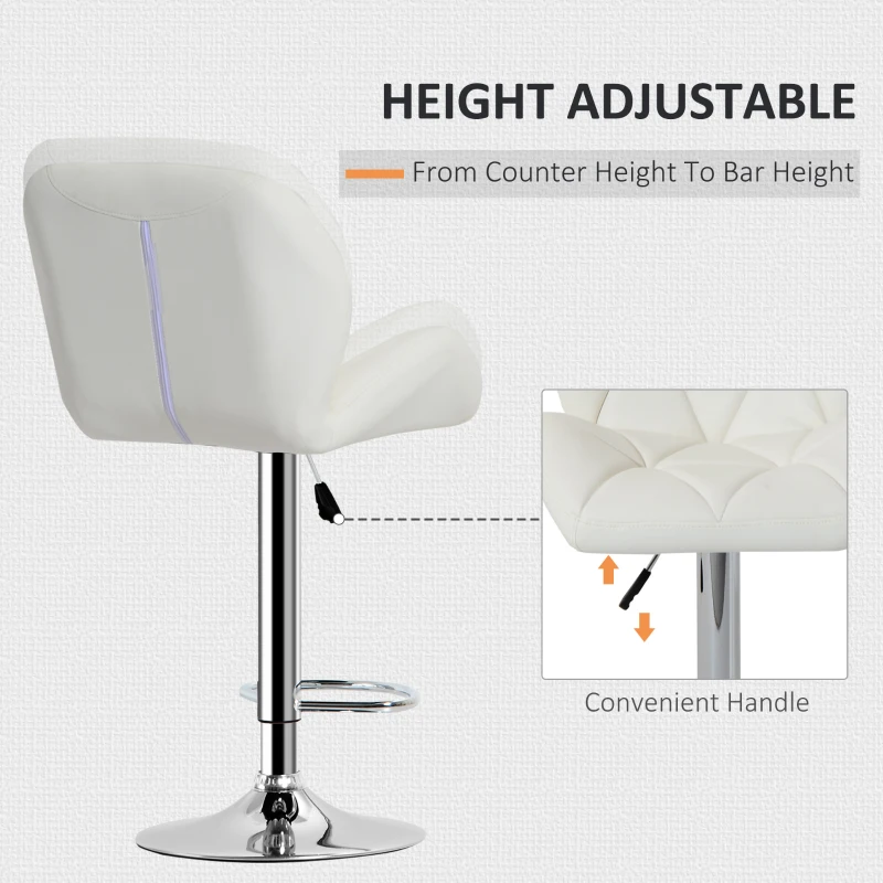 HOMCOM Diamond Design Swivel Leather Bar Stool Breakfast Barstool Kitchen Pub Dining Chair Gas Lift PU Chair Metal Chrome Base Adjustable Height (White)