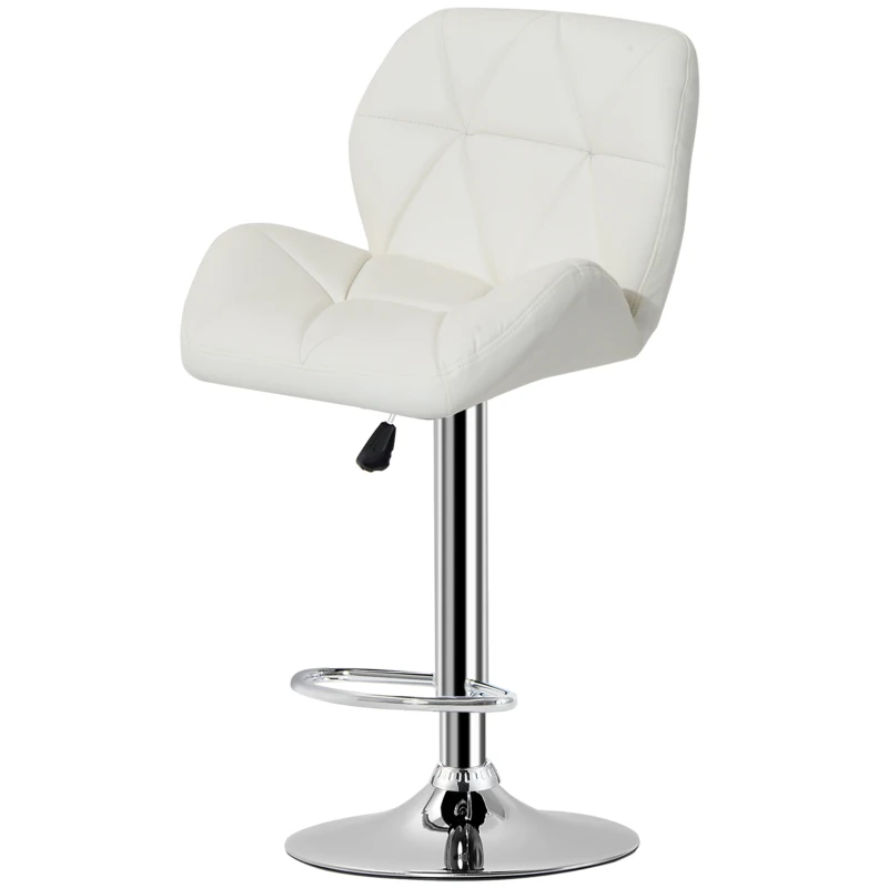 HOMCOM Diamond Design Swivel Leather Bar Stool Breakfast Barstool Kitchen Pub Dining Chair Gas Lift PU Chair Metal Chrome Base Adjustable Height (White)