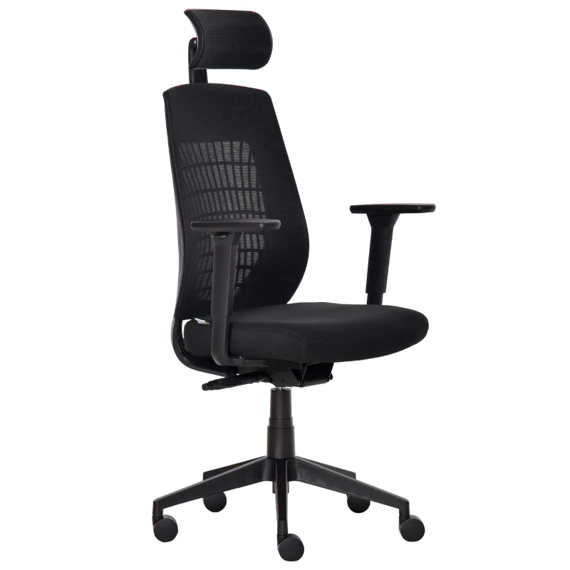 Vinsetto Sedia da Ufficio Ergonomica con Poggiatesta, Altezza Regolabile e Inclinazione, Poltrons Girevole con Ruote, 67x64x118-126cm, Nero