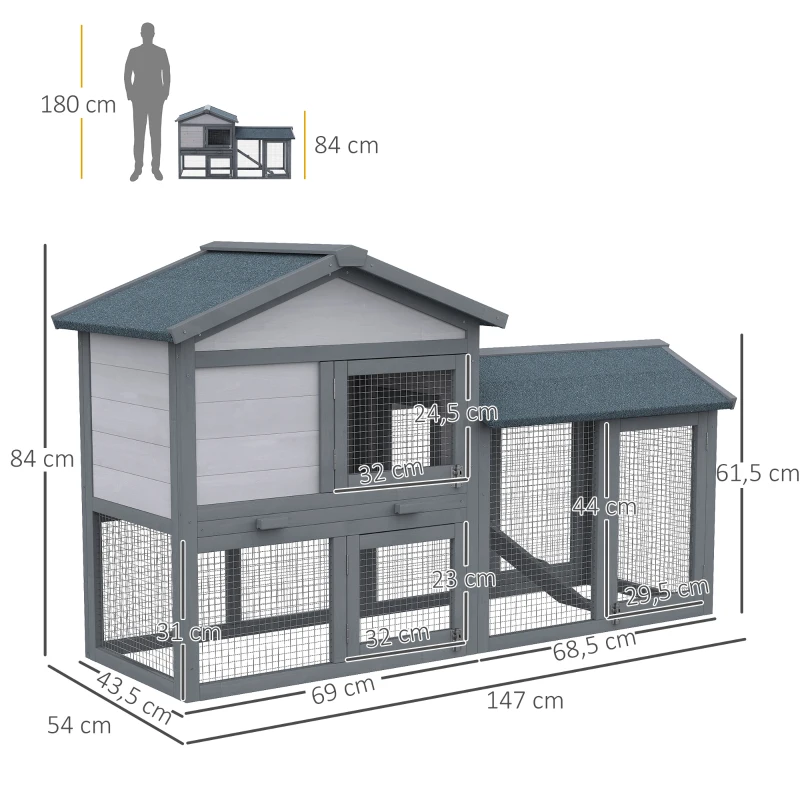 PawHut Konijnenhuis konijnenhok kippenhok hok voor cavia's konijnen 3 deuren(m-3)