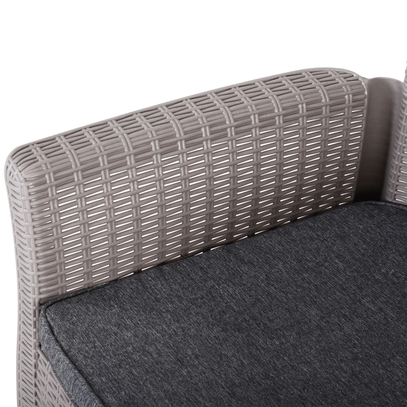 Outsunny 3 PCs Rattan Effect Bistro Set, Outdoor Wicker Weave Furniture w/ 2 Cushioned Chairs, 1 Storage Function Coffee Table for Garden, Patio, Furniture - Grey