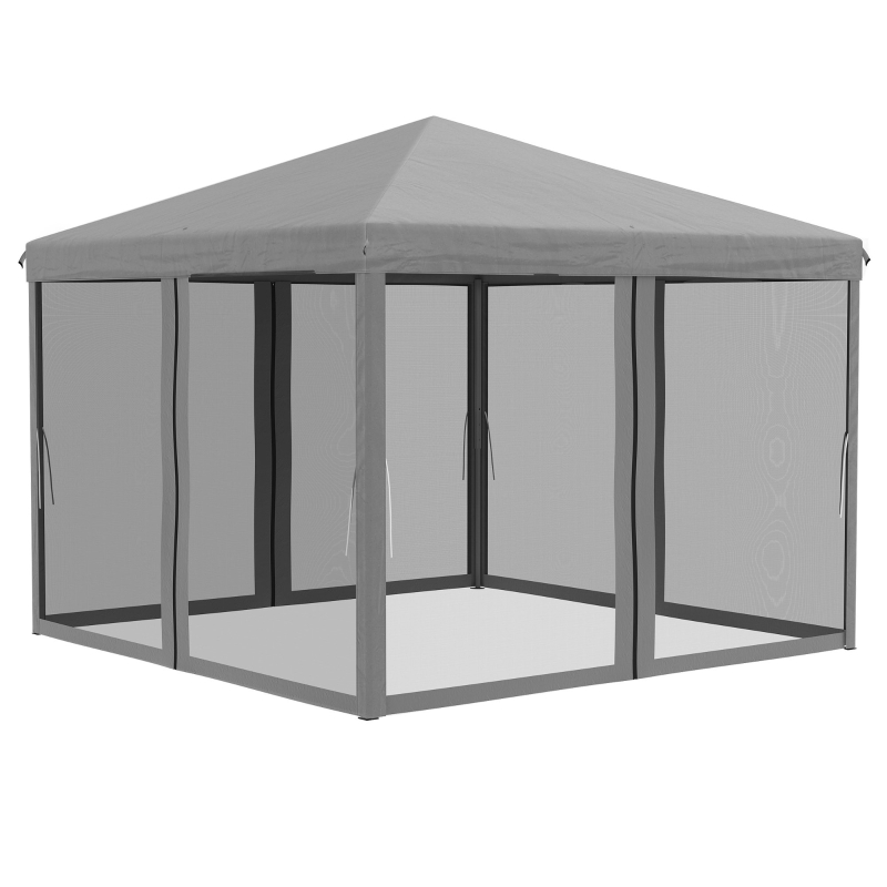 Outsunny Faltpavillon Pavillon Faltzelt mit Seitenwänden inkl. Tragetasche Metall+Oxford Hellgrau+Schwarz 3x3m