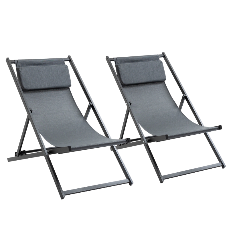 Outsunny Klappstuhl 2er-Set Klappbarer Gartenstuhl 5-fach verstellbare Rückenlehne Balkonstuhl Campingstuhl Alu Dunkelgrau