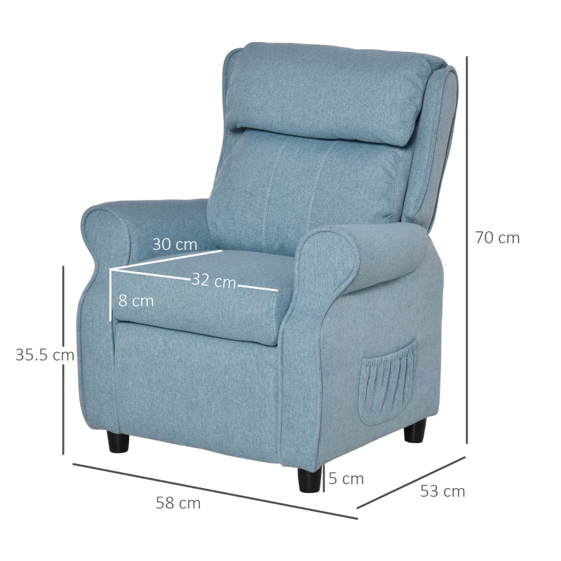 HOMCOM kinderbank kinderzitbank kinderfauteuil stoel ligbank verstelbaar met voetensteun voor 3-8 jaar jongens en meisjes blauw 58 x 53 x 70 cm(m-3)