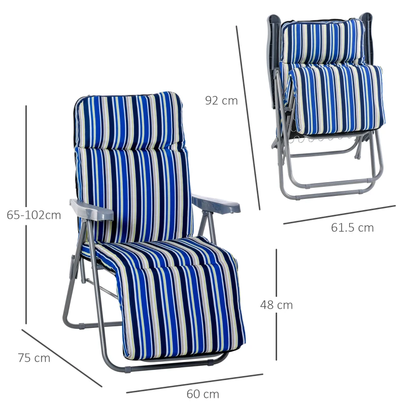 Outsunny ligstoel set met kussens opvouwbaar blauw 60 x 75 x 65-102 cm