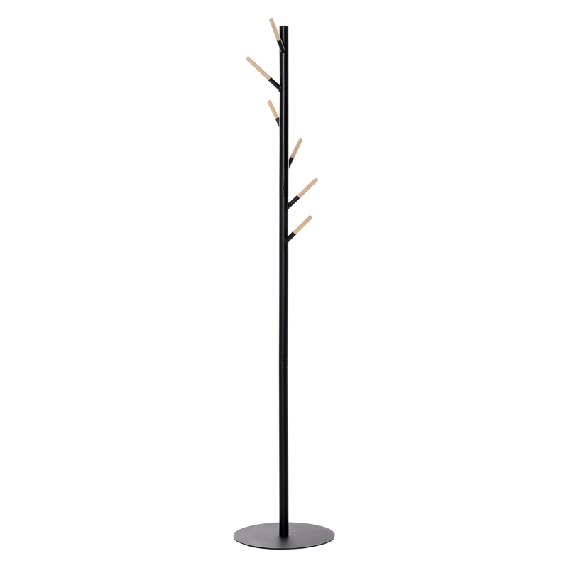 HOMCOM Coat Rack, 174cm Free Standing Coat Stand with 6 Hooks and Round Base, Clothes Tree Hat Display for Hallway, Bedroom, Black