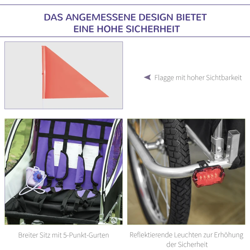 HOMCOM Kinderaanhanger 2 in 1 fietsaanhanger jogger aanhanger 360° draaibaar voor 2 kinderen