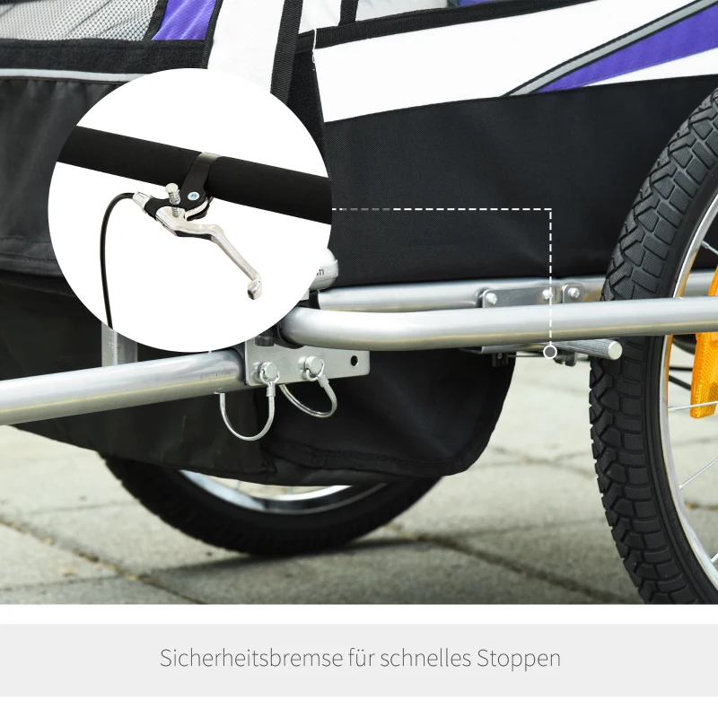 HOMCOM Kinderaanhanger 2 in 1 fietsaanhanger jogger aanhanger 360° draaibaar voor 2 kinderen