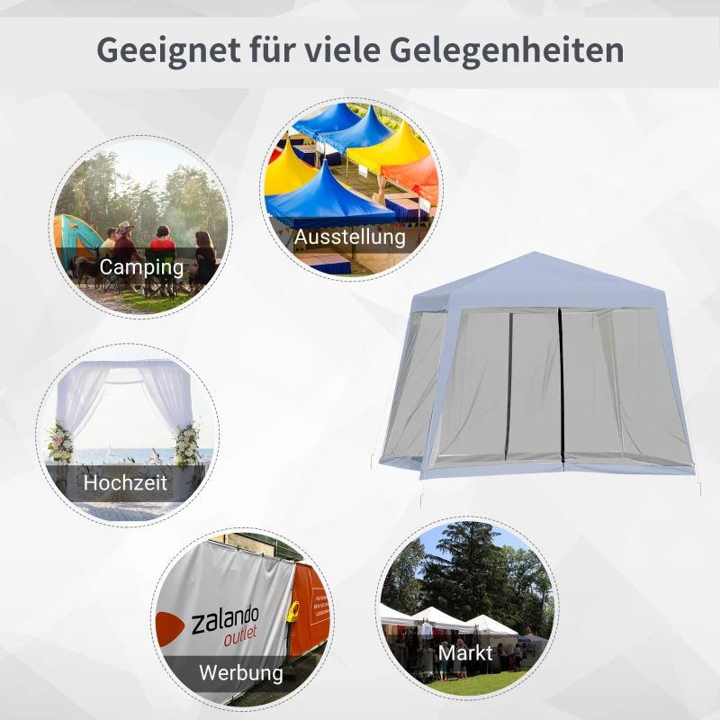 Outsunny tuinpaviljoen paviljoen feesttent partytent weerbestendige tent met muggengaas metaal + polyester grijs 3 x 3 m