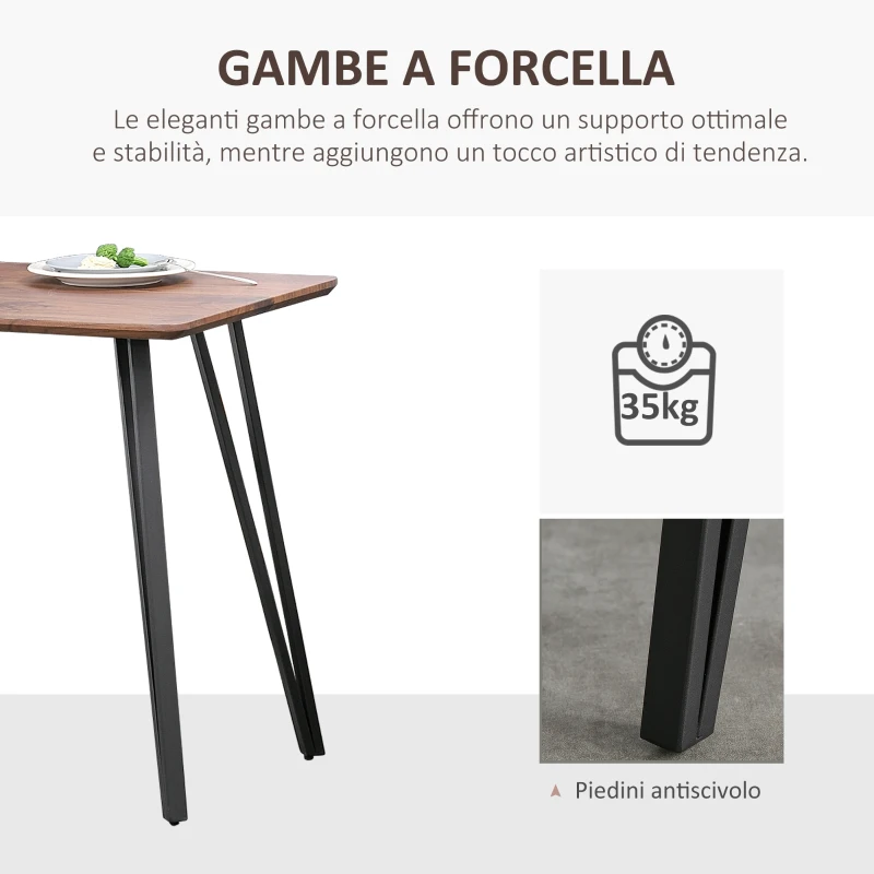 HOMCOM Tavolo da Pranzo Stile Industriale, Tavolo da Cucina Moderno in Legno Rettangolare 120x60x75cm Nero e Color Noce
