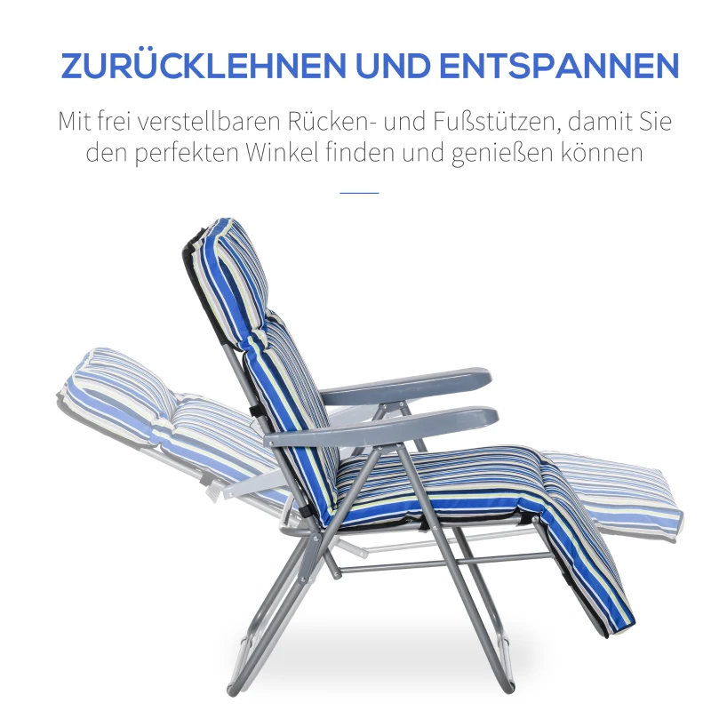 Outsunny ligstoel set met kussens opvouwbaar blauw 60 x 75 x 65-102 cm