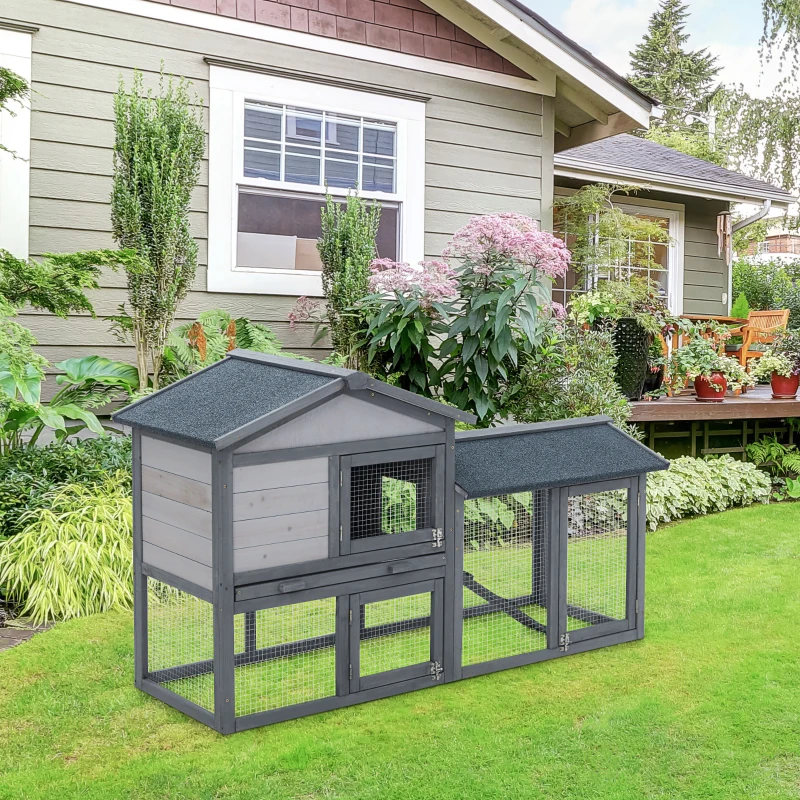 PawHut klatka dla małych zwierząt z wolnego wybiegu na zewnątrz z drewna jodłowego w kolorze szarym
