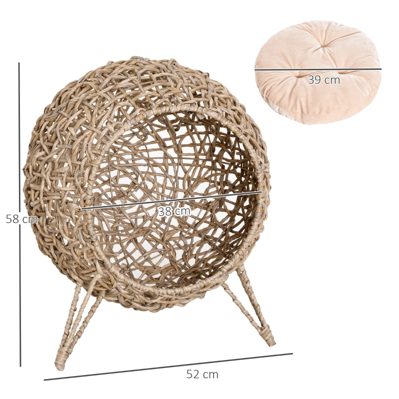 PawHut Kattenhuis met kussen kattenslaapplaats Kattengrot Verhoogde poten PVC rotan