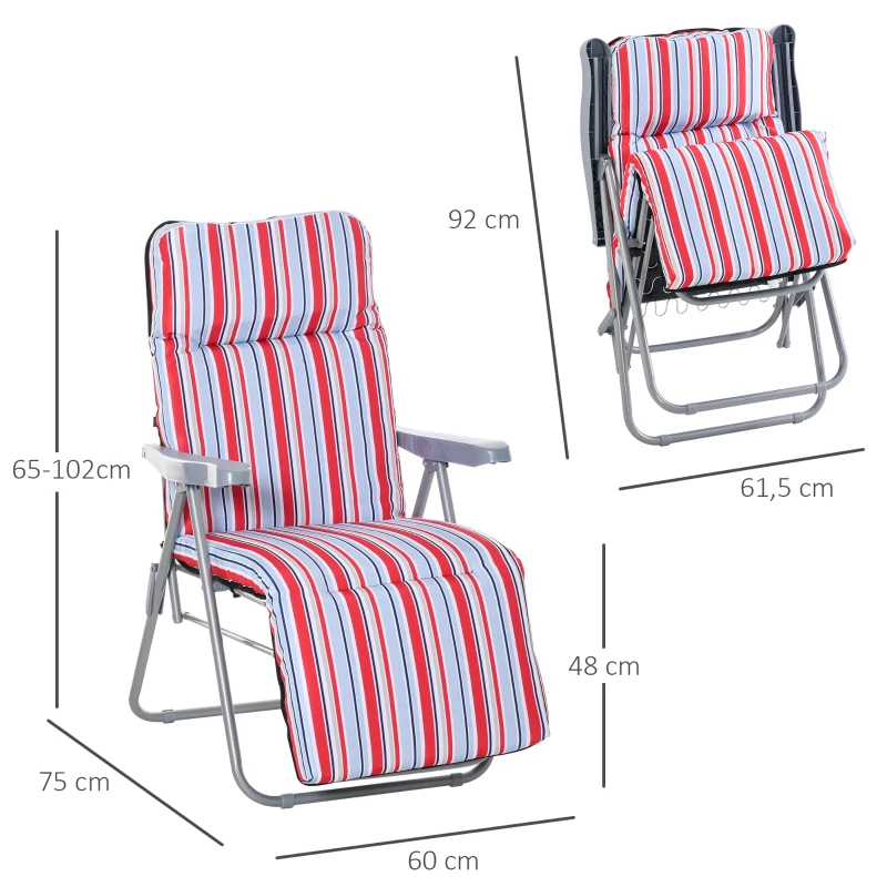 Outsunny ligstoel set met kussens opvouwbaar rood 60 x 75 x 65-102 cm
