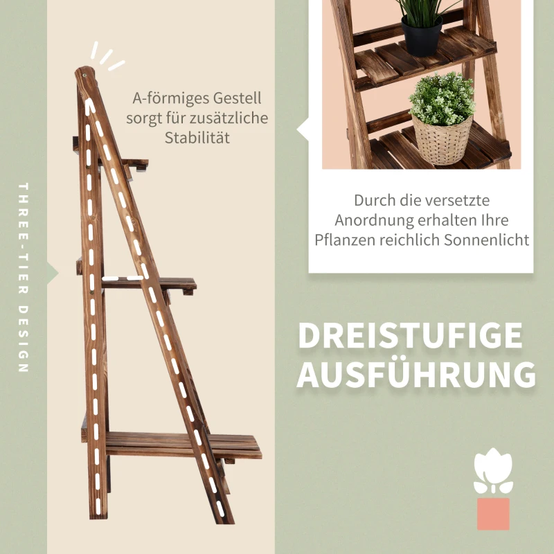 Outsunny Plantenetagere bloementrap bloemenbank plantenrek standaard 3 trappen vurenhout