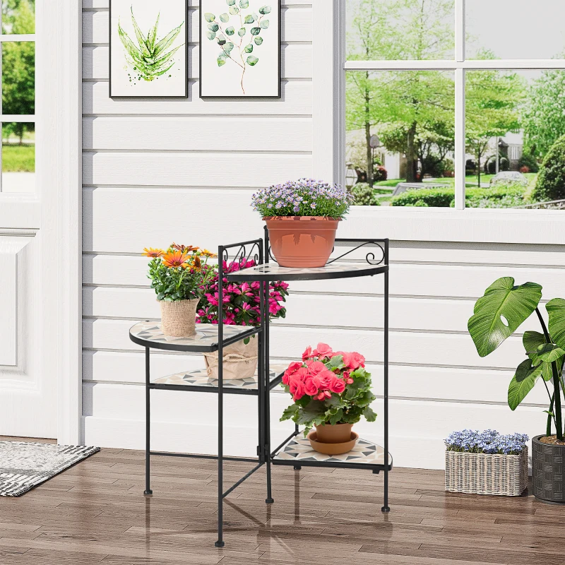 Outsunny 4-stopniowe schody kwiatowe składane do użytku wewnątrz i na zewnątrz, metal