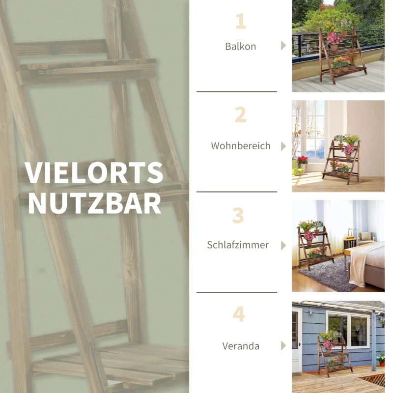 Outsunny Plantenetagere bloementrap bloemenbank plantenrek standaard 3 trappen vurenhout