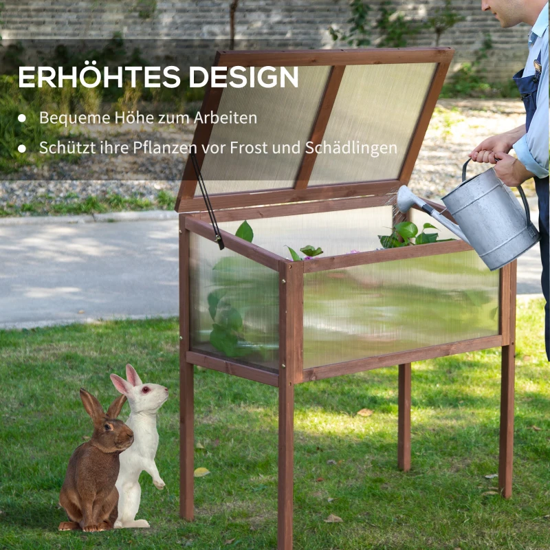 Outsunny Verhoogd frame van hout koude kas kruidenbed voor tuin balkon bruin hout pc-plaat
