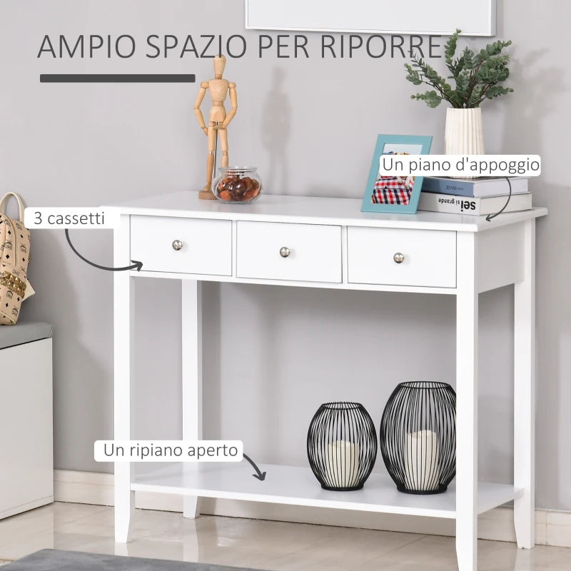 Homcom Consolle con Ripiano inferiore e Cassetto in Legno di Pino Bianco