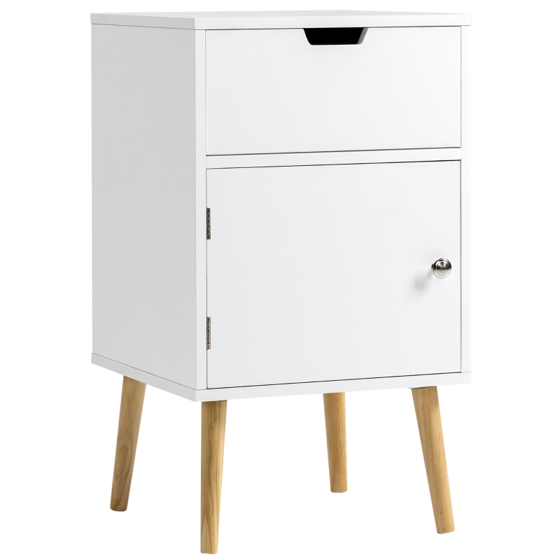HOMCOM Nachttisch Nachtkommode mit Schublade und Schrankfach Beistelltisch Nachtschrank Sofatisch MDF Natur+Weiß 40 x 40 x 71 cm