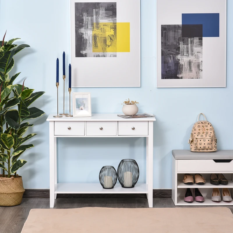 Homcom Consolle con Ripiano inferiore e Cassetto in Legno di Pino Bianco