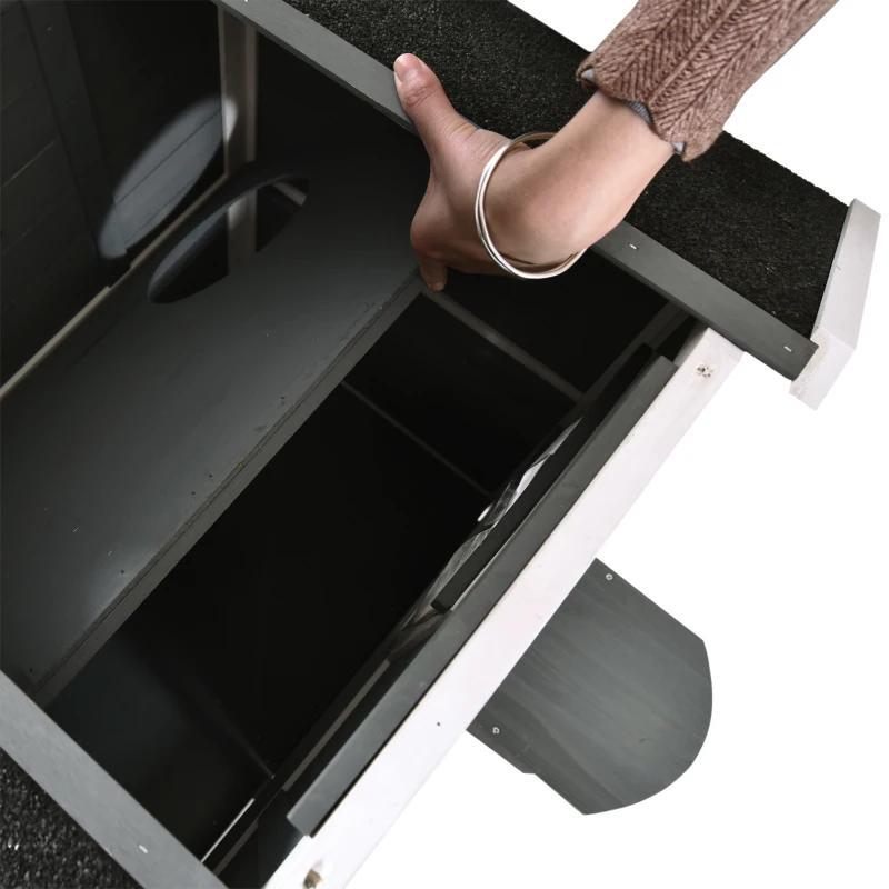 PawHut® Domek Dla Kota Ogrodowy Na Zewnątrz Budka Willa 2-Poziomowa Dach Asfaltowy Lite Drewno Szary