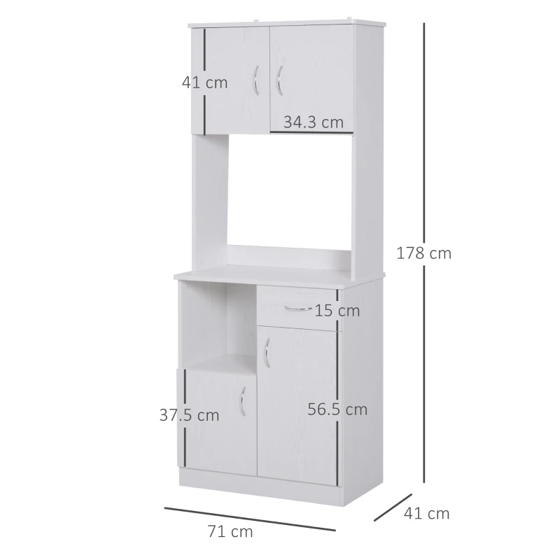 HOMCOM Tall Kitchen Cupboard, Kitchen Cabinet with Doors, Shelves, Drawer and Open Countertop, Storage Cabinet for Living Room, Dining Room, White