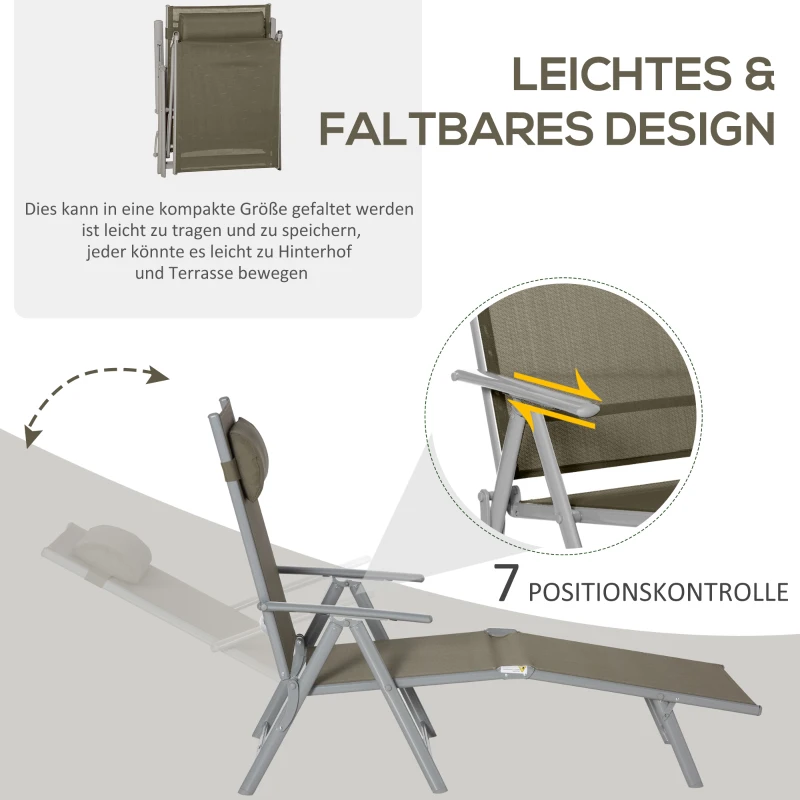 Outsunny Leżak, leżak plażowy, leżak ogrodowy, składany z poduszką, metal + tkanina Oxford, czarny, 137 x 63,5 x 100,5 cm