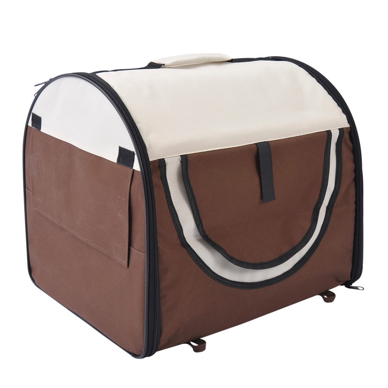 PawHut Hundebox faltbare Hundetransportbox Haustierrucksack mit Kissen Reisetasche Transportbox für Tier wasserdicht Oxfordstoff Kaffee 46 x 36 x 41 cm