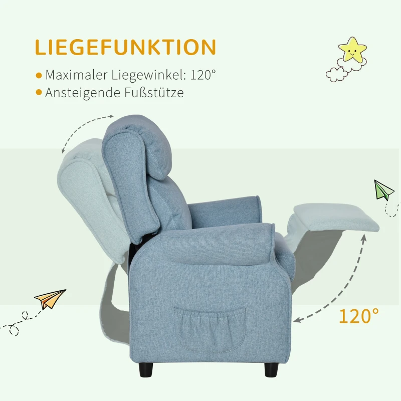 HOMCOM kinderbank kinderzitbank kinderfauteuil stoel ligbank verstelbaar met voetensteun voor 3-8 jaar jongens en meisjes blauw 58 x 53 x 70 cm(m-6)